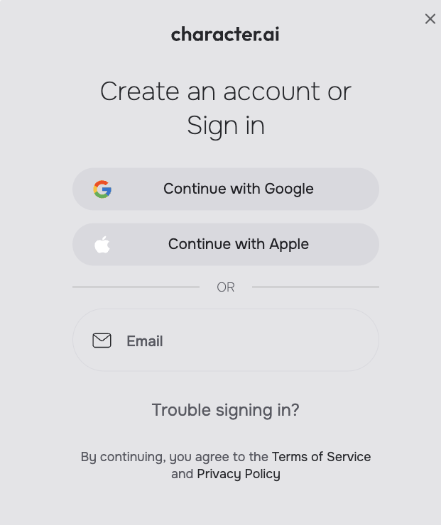 Character AI registration