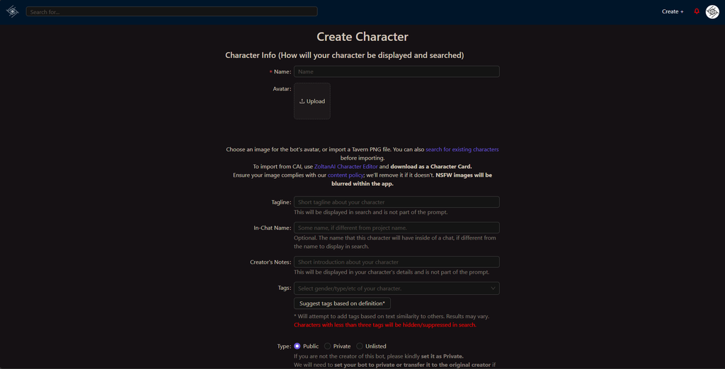 Chub AI Create a Character