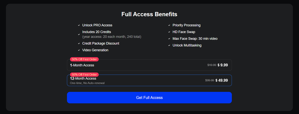 DeepSwap AI pricing